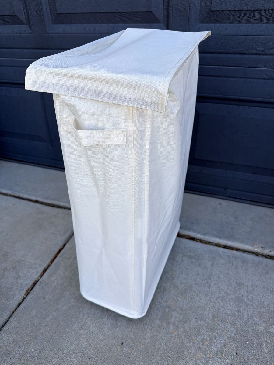 Slim Rolling Laundry Hamper Basket with Wheels and Lid White