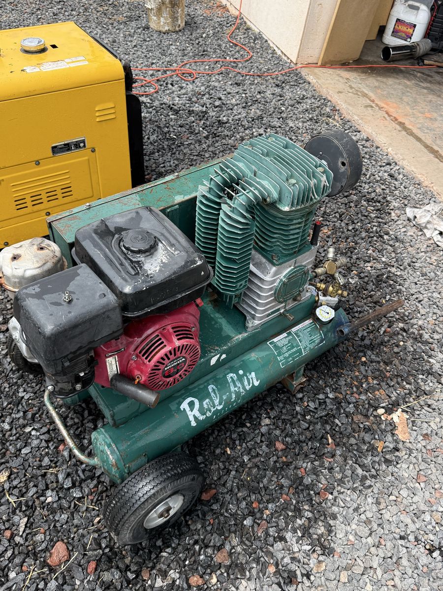 Rol-air air compressor. 8hp Honda engine. It sat for about two years. And needs the carburetor cleaned