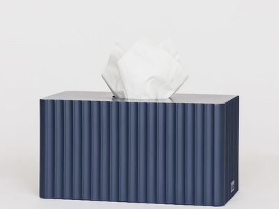 Navy Blue Fluted Rectangle Tissue Box Cover Weighted Modern Home Decor