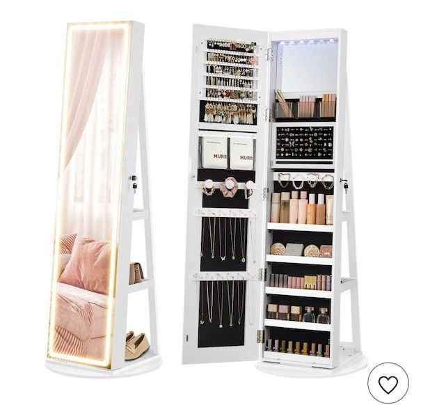 SONGMICS Jewelry Cabinet with Full-Length LED Lighted Mirror