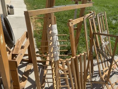 Three Vintage Wooden Weaving Looms with Accessories - Used, Fair Condition