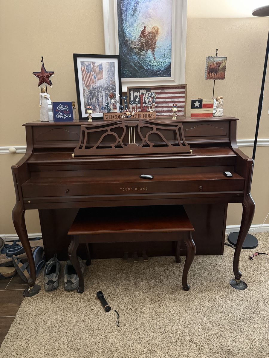 Young Chang Cherry Wood Upright Piano with Bench