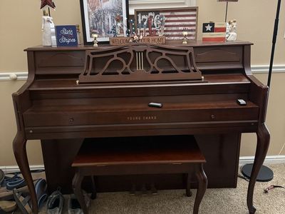 Young Chang Cherry Wood Upright Piano with Bench