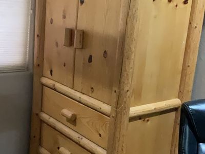 Rustic Wood Armoire Wardrobe with 2 Doors & 3 Drawers - Solid Pine Log Furniture Storage