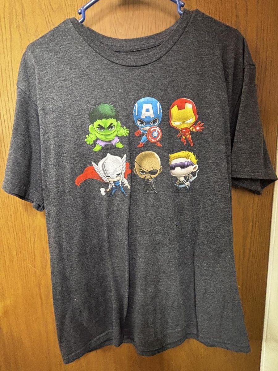 Marvel Avengers Chibi Graphic T-Shirt - Men's Gray Short Sleeve, Size L (42/44)