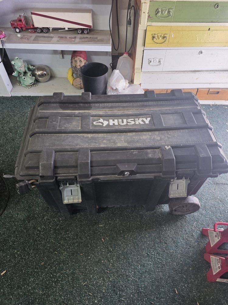 Husky Mobile Jobsite Tool Box Storage Chest with Wheels, Black, Heavy-Duty, Rolling