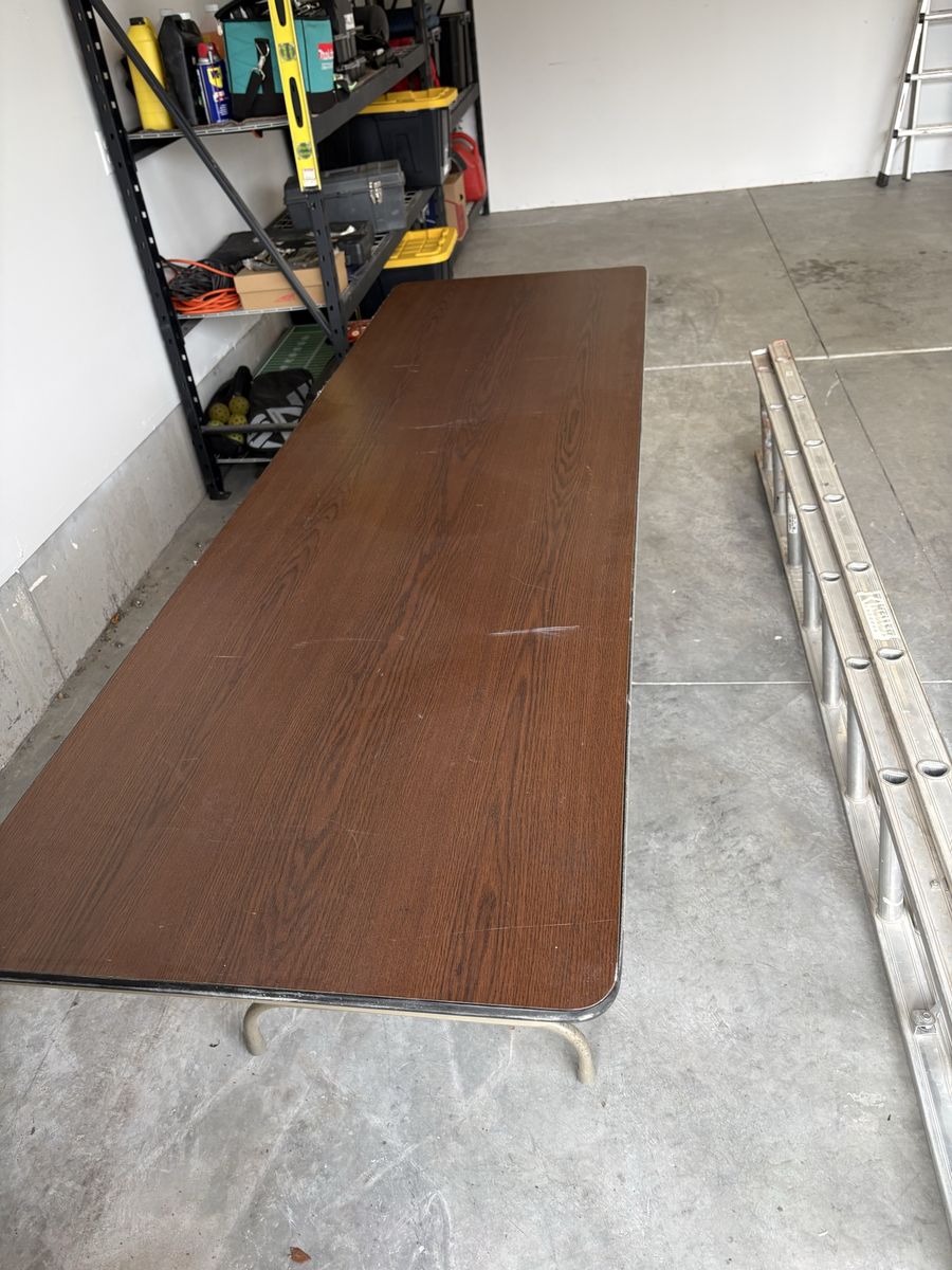 Rectangular Folding Table with Wood Grain Top and Metal Legs