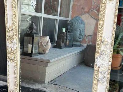 Vintage Large Plaster Wood Heavy White Gold Wall Mirror