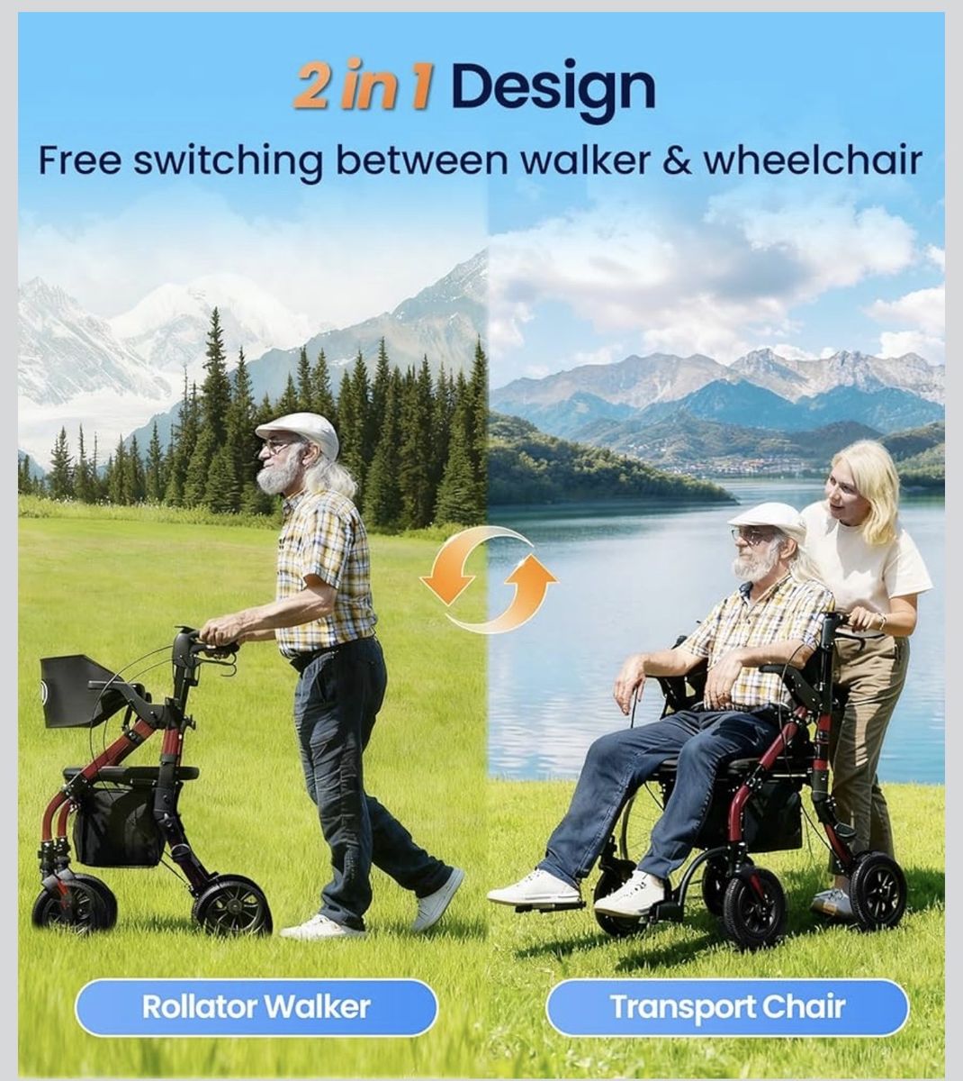 2 in 1 Walker Wheelchair Combo
