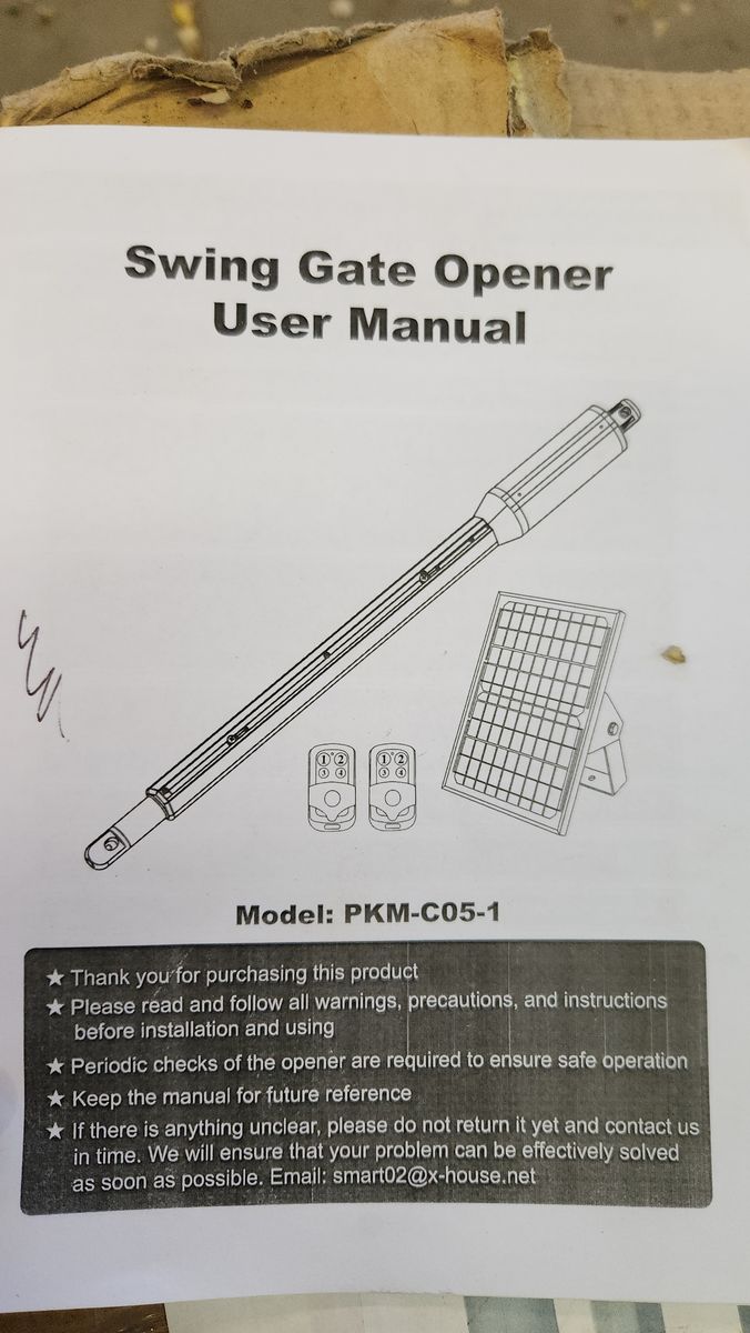 New in box solar powered gate opener kit.