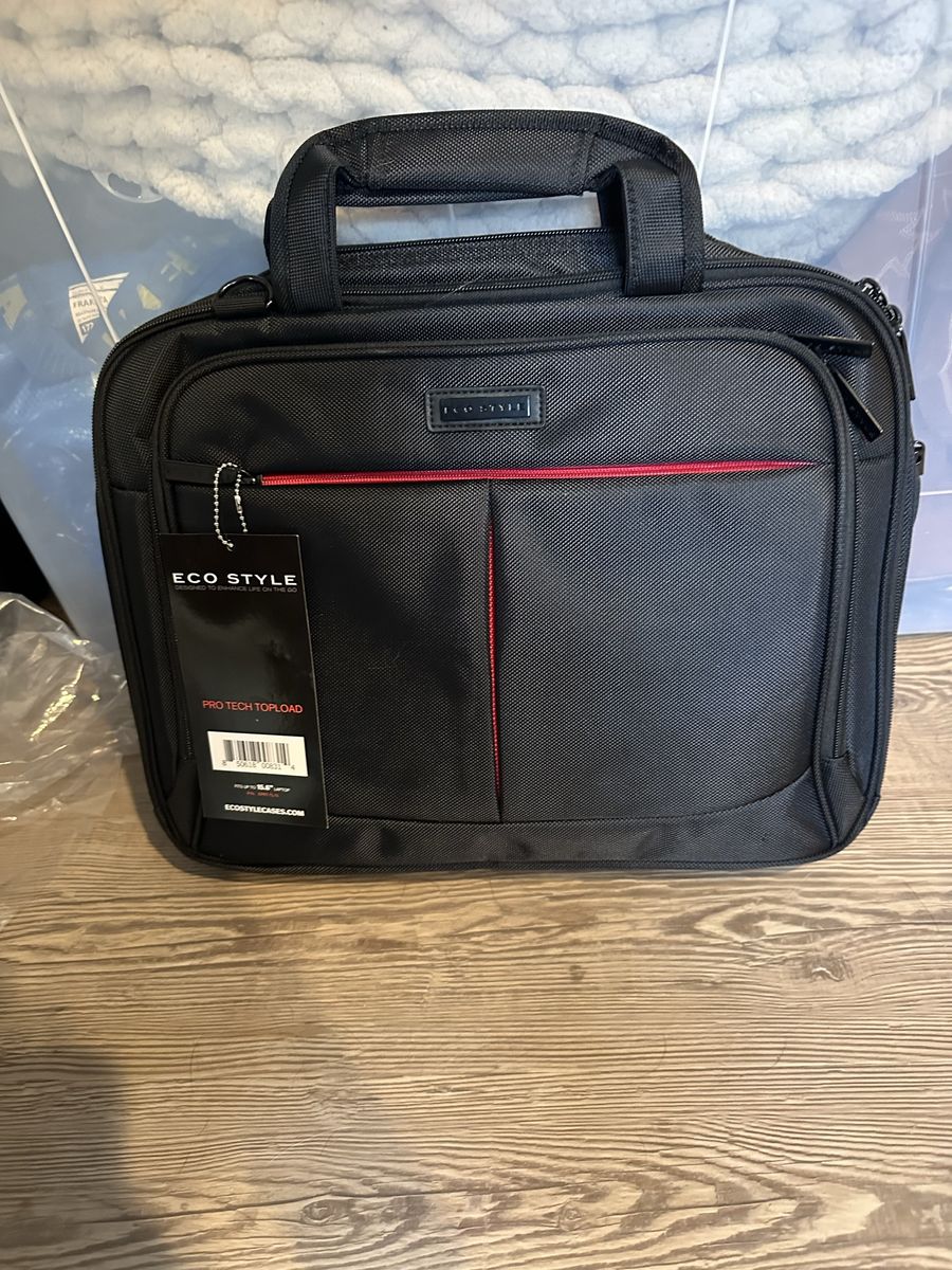 ECO STYLE Pro-Tech Topload Laptop Bag, Black with Red Trim, New with Tags