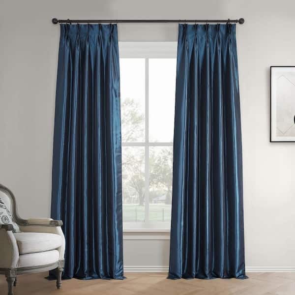 New 3 panels of Blackout curtains, Exclusive Fabrics & Furnishings Navy Blue Faux Silk Taffeta Pinch Pleat Curtain Panel 50x84
