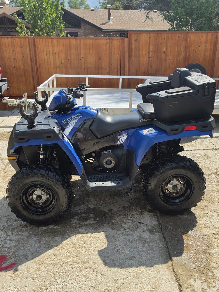 Polaris Sportsman 400 HO Blue ATV - 2,667 Miles, Rear Storage Box, Front Gun Rack