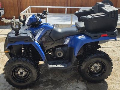 Polaris Sportsman 400 HO Blue ATV - 2,667 Miles, Rear Storage Box, Front Gun Rack