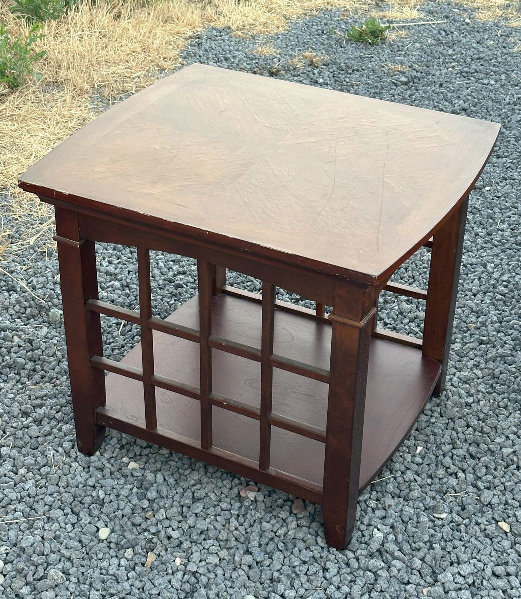 Rustic Farmhouse Wood End Table with Shelf - 24x24 Inches