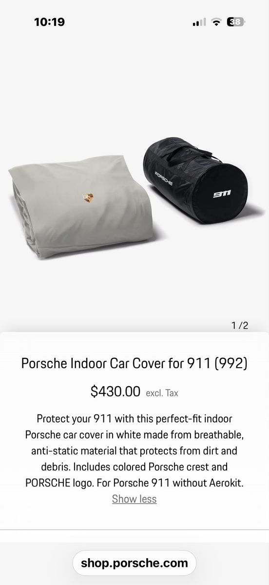Porsche Indoor Car Cover for 911 (992) - White, Breathable, Anti-Static, Genuine OEM