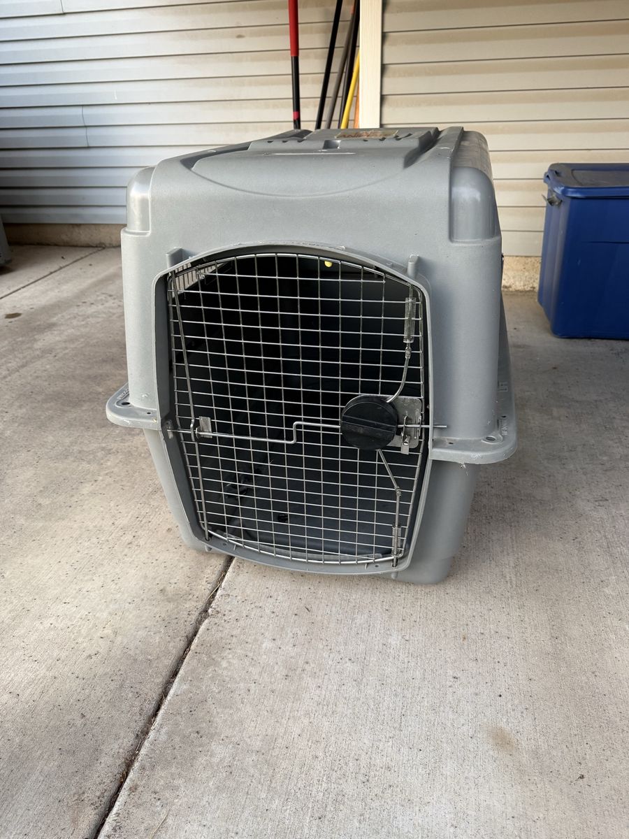Pet Carrier Crate Gray Medium-Large Dog Cat Travel Kennel