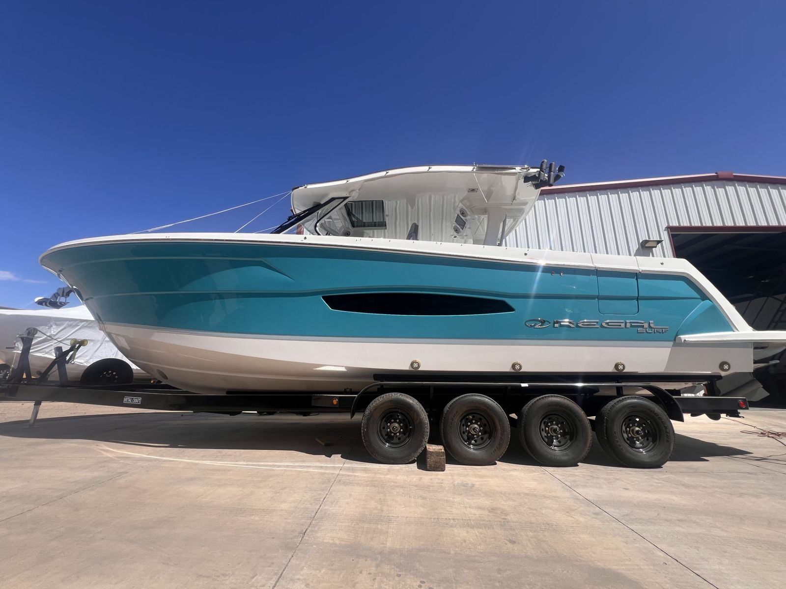 Brand new Regal 38 Surf — the world’s largest surf boat ever built.