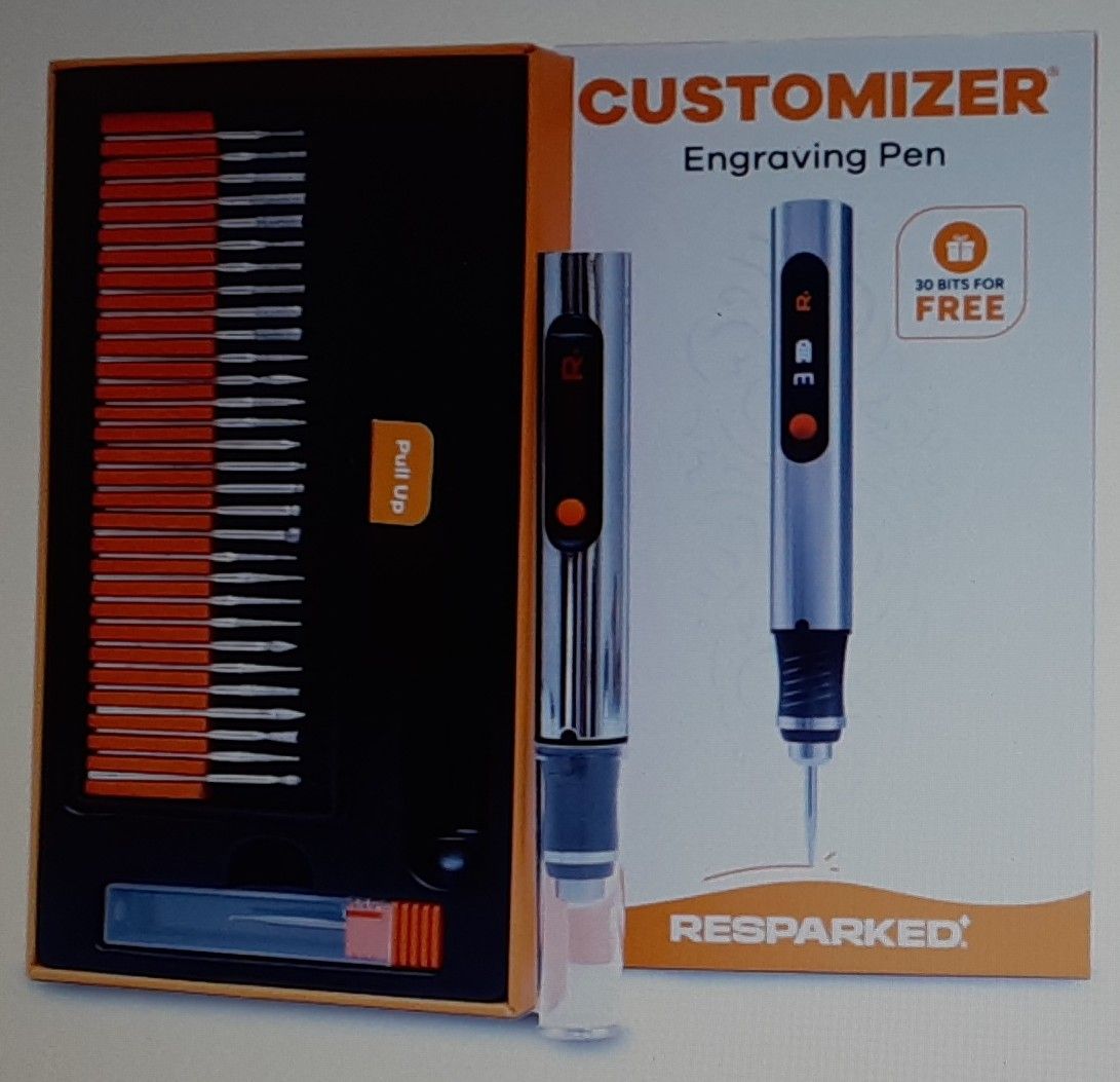 New Resparked Customizer Engraving Pen - Cordless Rechargeable Tool for Artists and DIYers with 30-Bits and Mastery Guide
