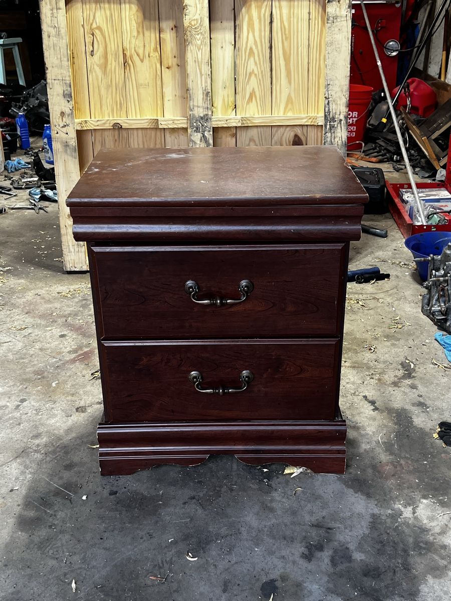 Dark Cherry Wood 2-Drawer Nightstand Side Table