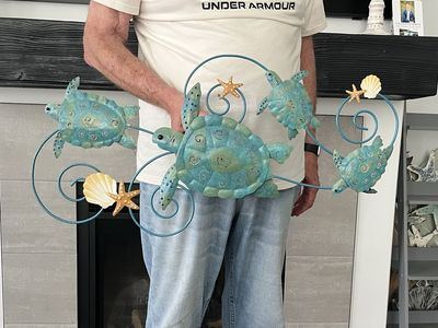 Two 28 1/2” long Metal Sea Turtle Wall Art Coastal Decor