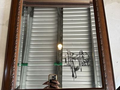 Framed Mirror Beveled With Saddle Engraved