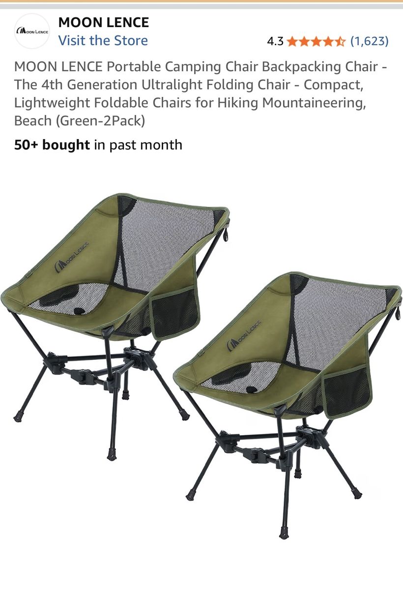 MOON LENCE 4th Gen Ultralight Portable Camping Chair 2-Pack Green