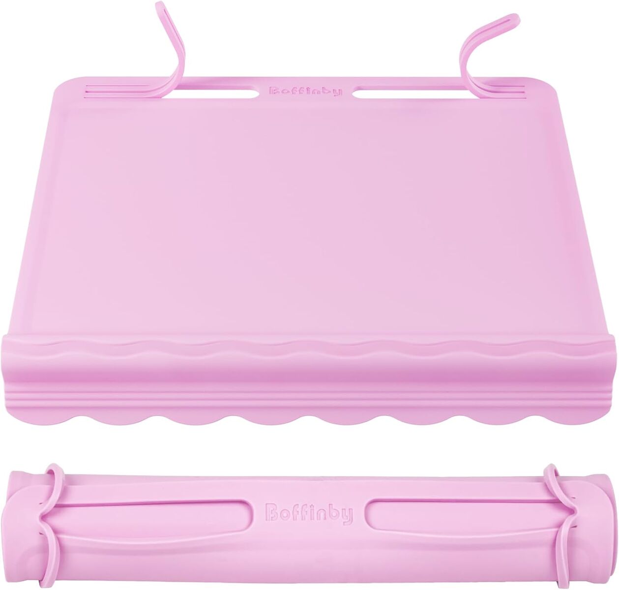 NEW Silicone Placemats for Baby & Kid, Eating Mat with Teething Edge Bumper Built-in Rope BPA Free, 12"x11", Pink