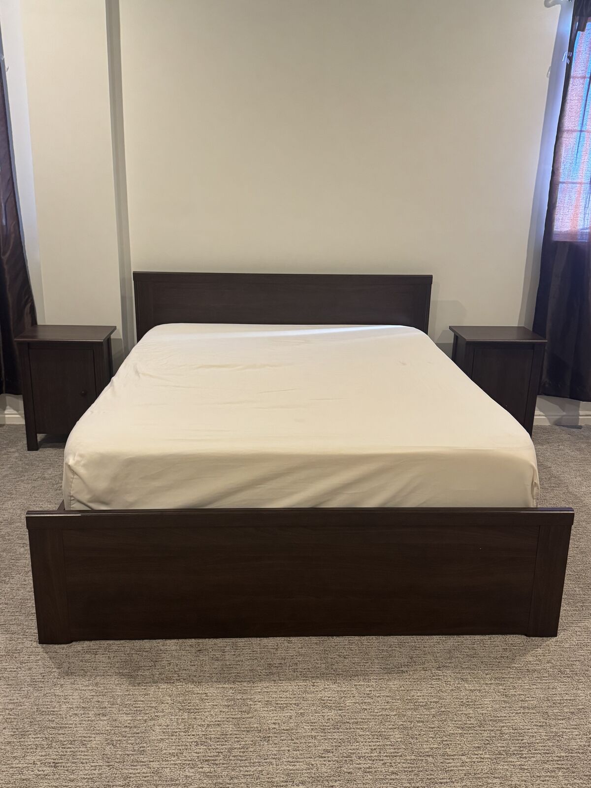 Ikea Queen Brusali Bed + 2 Rolling Storage Drawers