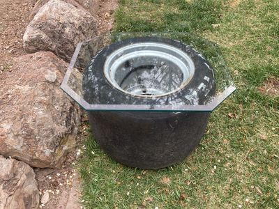 End Table Vinage Racing Rim Man Cave