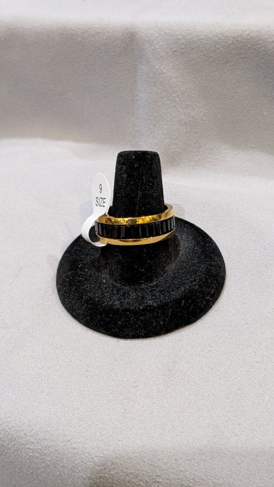 Gold-Tone Stainless Steel Ring with Black Channel Inlay Size 9