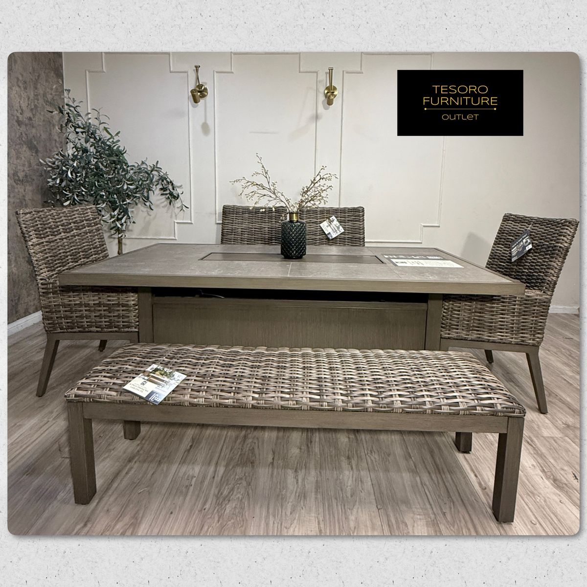 NEW HALSTEAD PATIO FIRE DINING SET