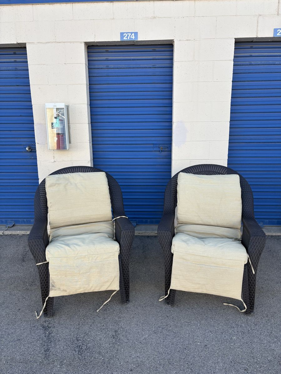 Outdoor Resin Wicker Patio Chairs Set of 2 with Cushions