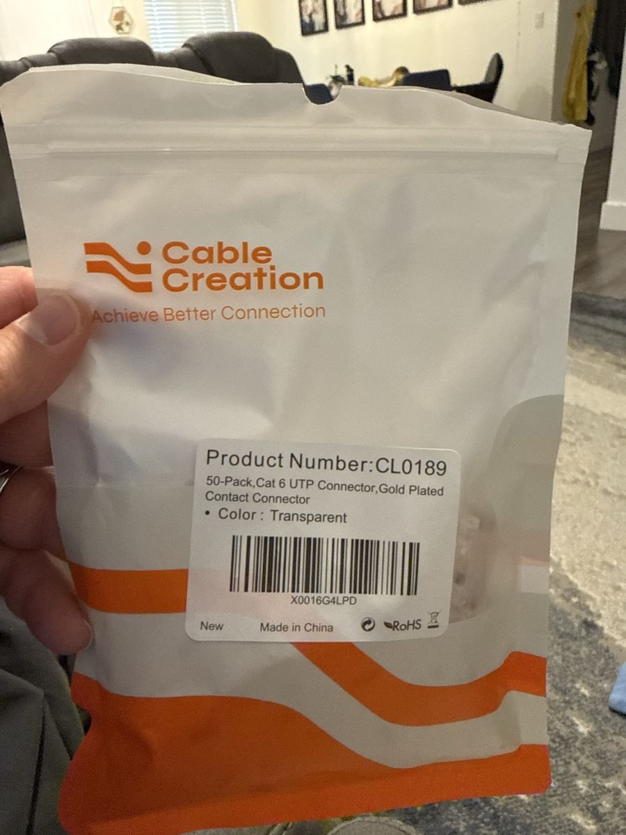 RJ45 connectors - Cable Creation 50-Pack Cat 6 UTP Gold Plated Transparent Contact Connectors CL0189