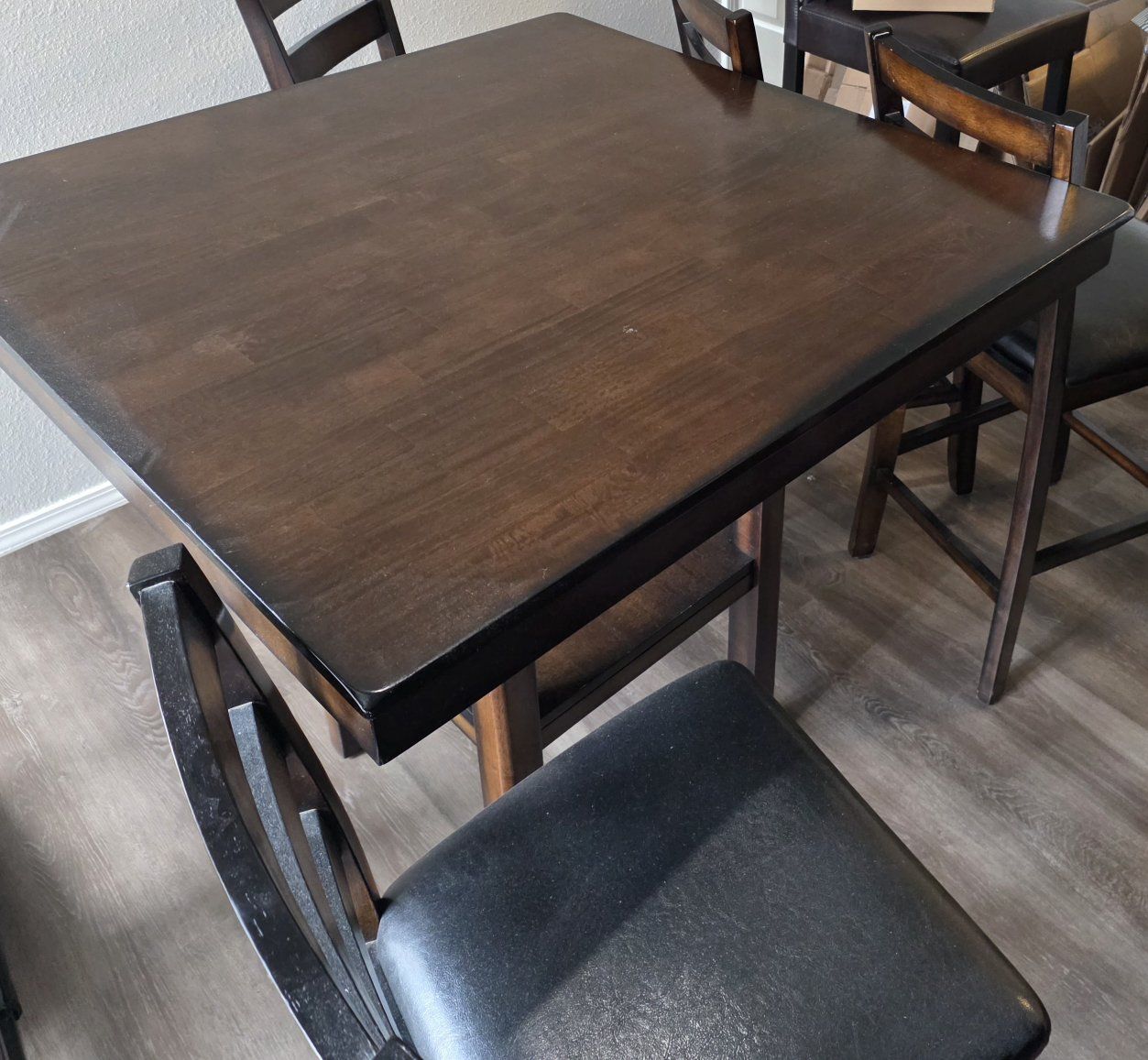 Used Dark Wood Square Counter Height Dining Table with 4 Chairs