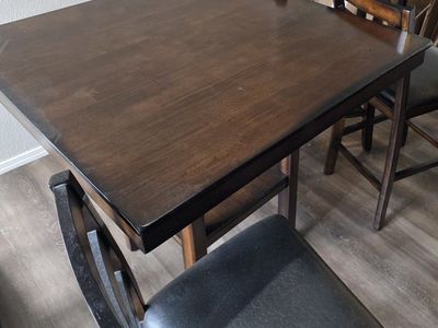 Used Dark Wood Square Counter Height Dining Table with 4 Chairs