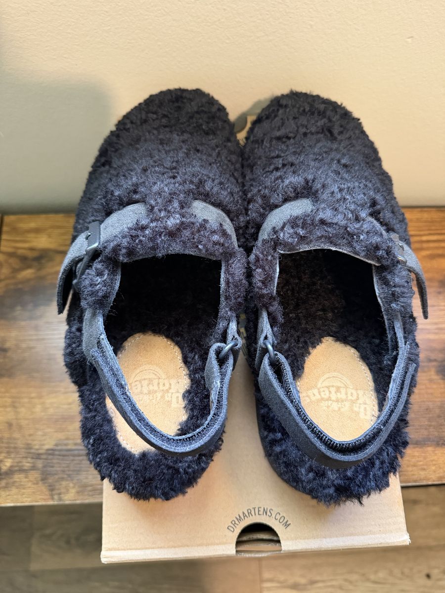 Dr. Martens Black Faux Shearling Clog Sandals Size 8