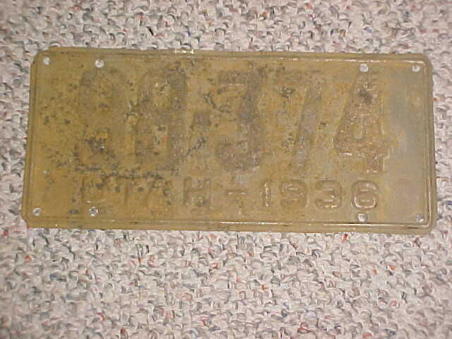 1936 single utah license plate...stock original...no paint