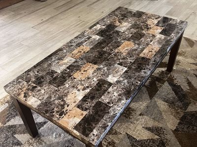Rectangular Coffee Table with Faux Marble Top and Wood Legs - Modern Living Room Furniture