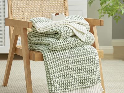 Cozy Knit Throw Blanket, Sage Green & White, Ultra Soft, Non-Shedding, Machine Washable