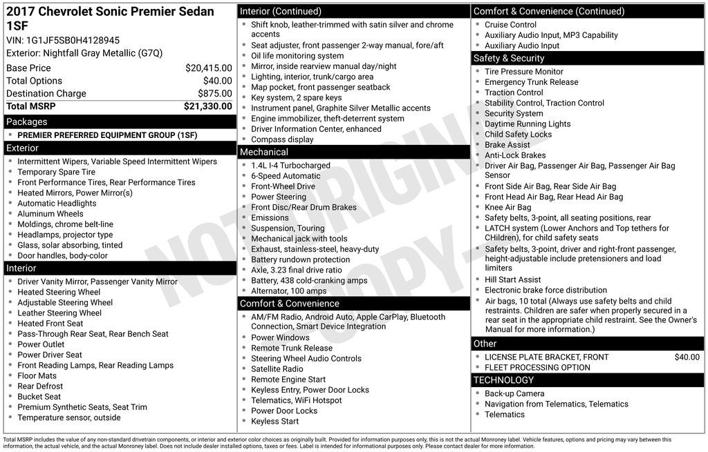 2017 Chevrolet Sonic Premier Auto