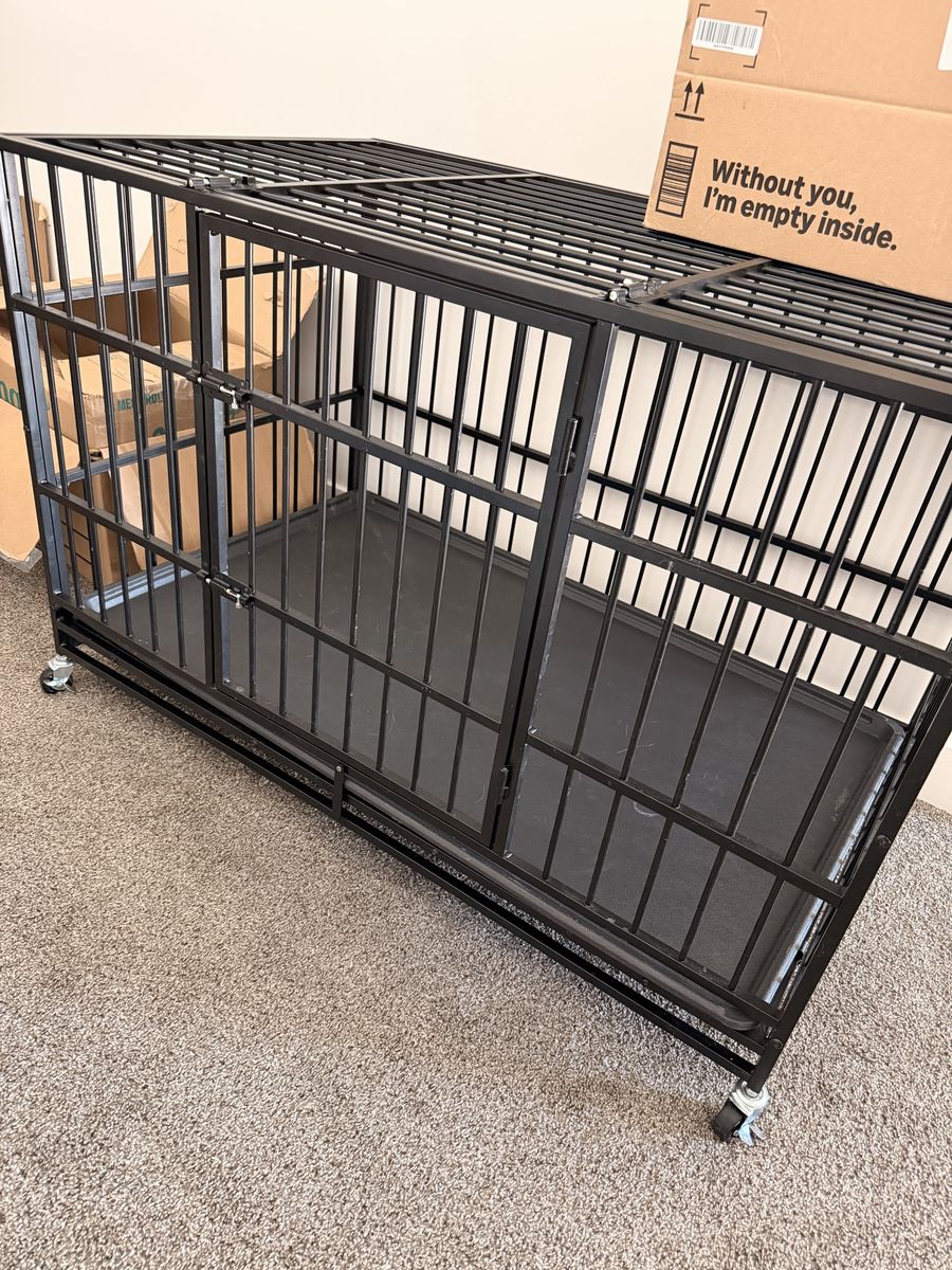 Heavy Duty Dog Crate Pet Cage Kennel w/ Wheels and Tray - Indestructible