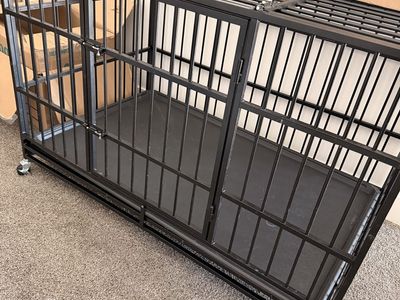 Heavy Duty Dog Crate Pet Cage Kennel w/ Wheels and Tray - Indestructible