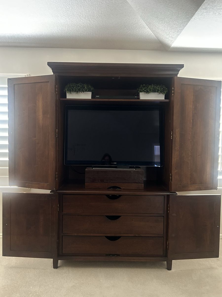 Wooden Entertainment Center Armoire with TV Cabinet & Storage Drawers