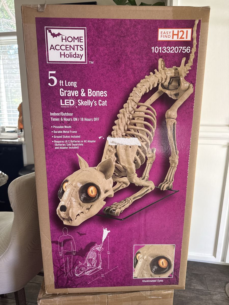 Home Depot Halloween Home Accents Holiday 5 ft Long Grave & Bones LED Skelly's Cat