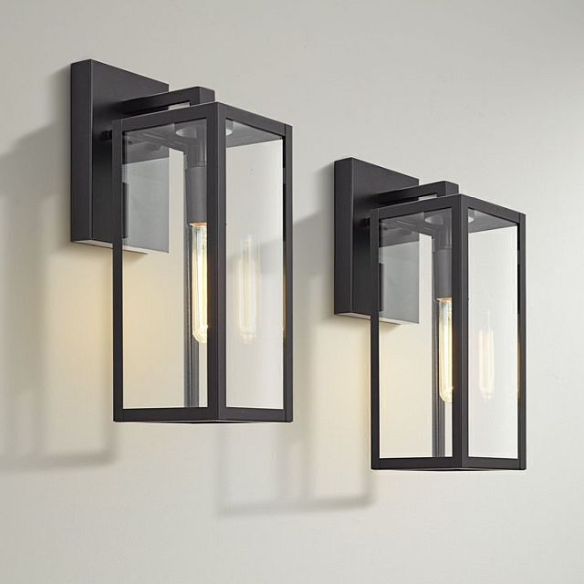 John Timberland Titan Modern Wall Light Sconces Set of 2 Mystic Black Hardwire 5" Fixture Clear