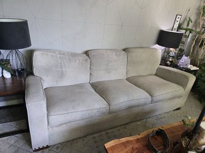 Used 3-Seater Fabric Sofa - Light Beige/Cream with Nailhead Trim