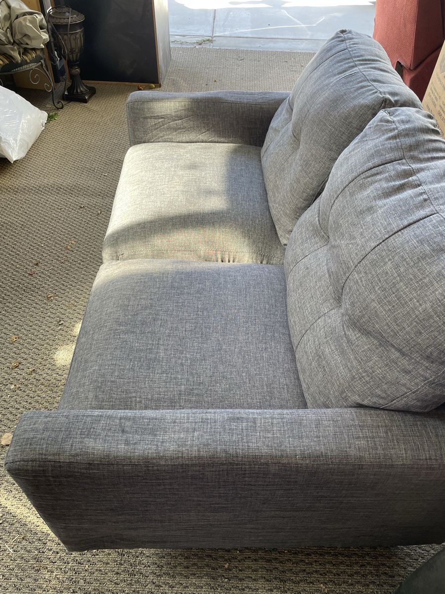 Gray Fabric Loveseat Sofa with Tufted Back Cushions - Used Good Condition