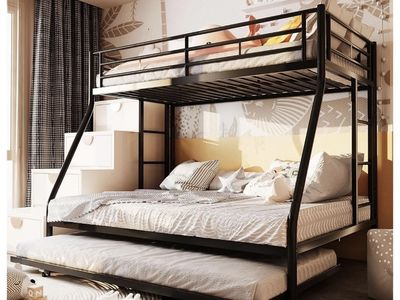 SUNLEI Twin Over Full Bunk Bed w/ Trundle, Metal