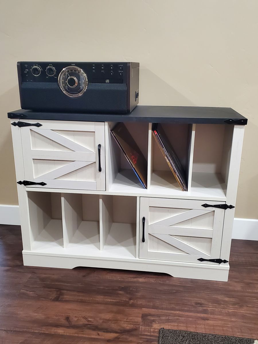 Farmhouse Rustic Wood White Storage Cabinet with Barn Doors